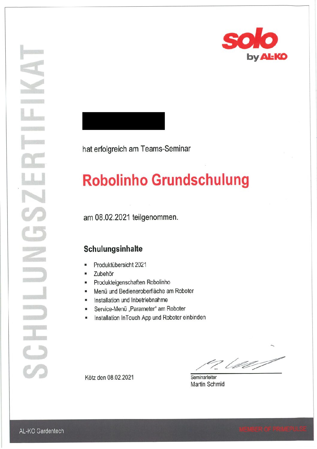 Zertifikat Robolinho